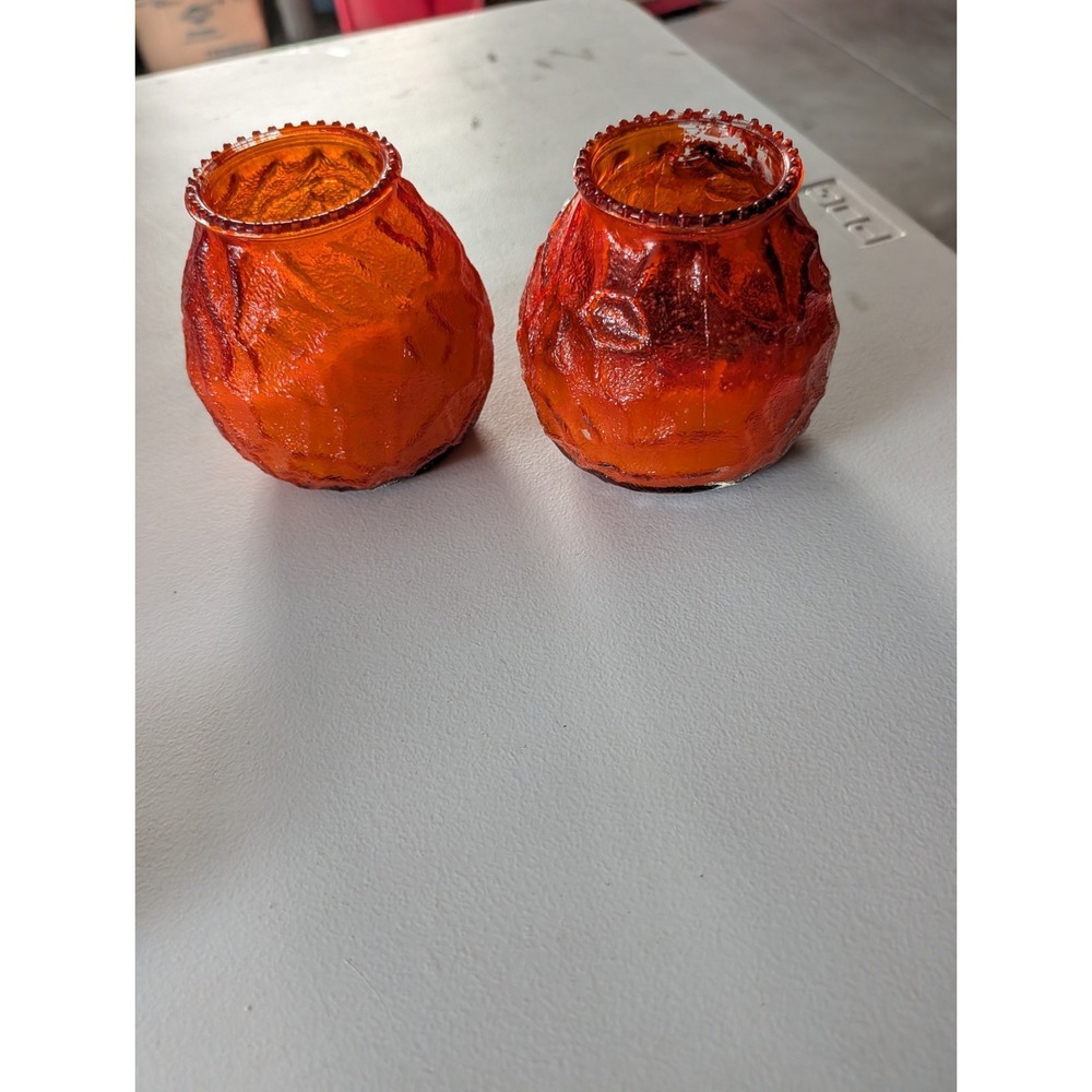 Vintage MCM Orange, Red Lowboy Citronella Textured Glass  Candles. Venetian 132